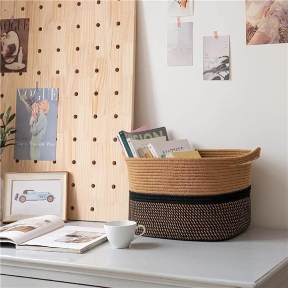 Square Cotton Rope Woven Basket with Handles for Books,Magazines,Toys-Decorative - Picture 7 of 7